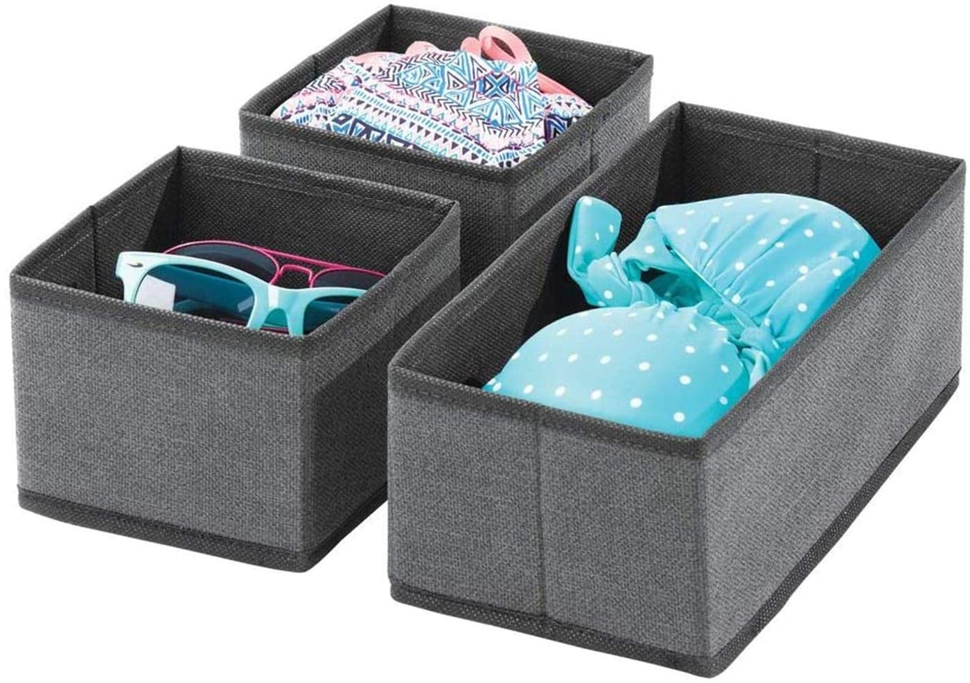 House of Quirk Fabric Storage Box Set Of 3 Closet Dresser Drawer Organizer Cube Basket Bins Containers Divider With Drawers For Underwear, Bras, Socks, Ties, Scarves, (Pack Of 1 Black), Utensils