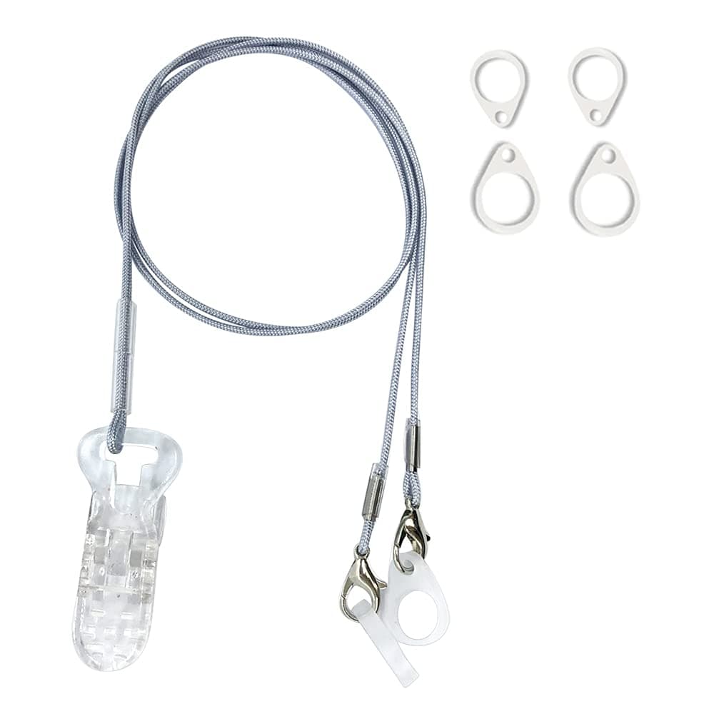Clips Otoclip for Adults and Kids with 7mm 9mm 11mm Silicone Loops for BTE Hearing Aids Anti Lost Lanyard Cord and Carry Case Gray