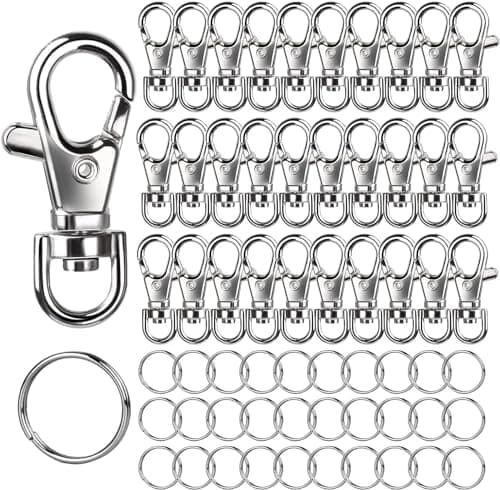 LEOBRO 60PCS Metal Swivel Snap Hooks and Key Rings 30PCS Small Lobster Claw Keychains Clasps and 30PCS Key Chain Ring for Keychain Clip Key Jewelry Making Art Crafts Silver