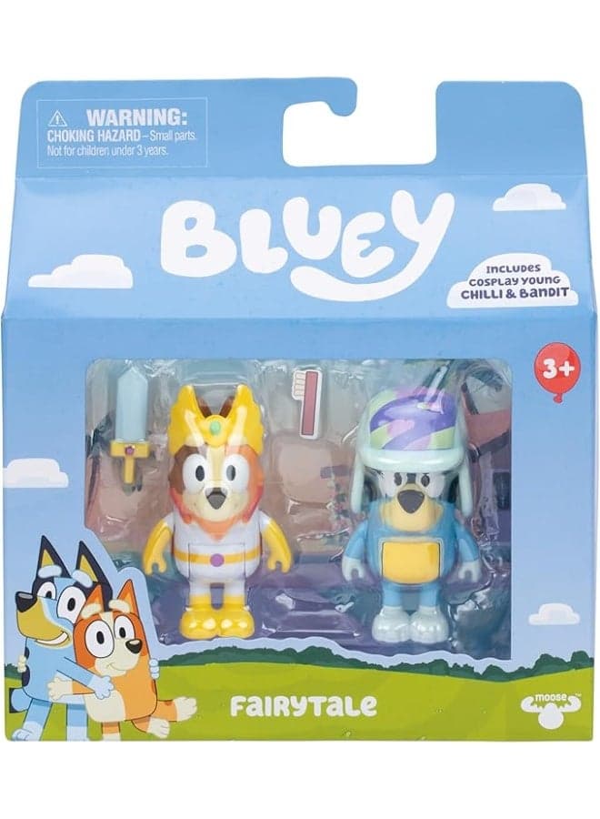 Bluey Fairytale 2-Pack Figures | 2.5" Chilli in She-Ra Costume & Bandit with Hat | Collectible Bluey Toys for Kids, Role-Play & Episode Reenactment