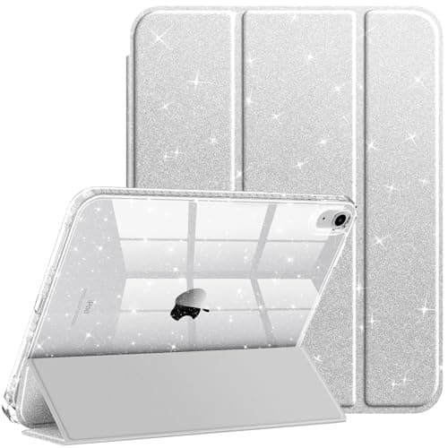 Fintie Slim Case for iPad (A16) 11th Generation 11 Inch (2025), iPad 10th Generation 10.9 Inch (2022) - Glittering Sparkly Shockproof Cover with Shiny Clear Back Shell & Pencil Holder, Silver