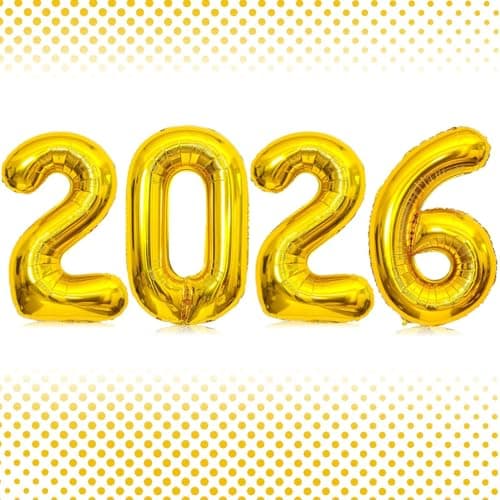 32 Inch Gold Number 2026 Balloons Big Large Size Giant 2026 Number Balloons New Year Foil Helium Gold Balloons for 2026 Happy New Year Eve Celebration Decorations Party Supplies
