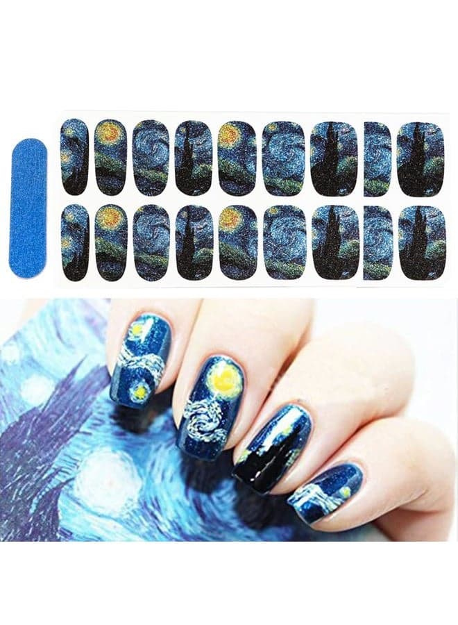Bluezoo Full Nail Art Sticker Van Gogh's Starry Night Fullnail Stickers,14 Decals/sheet,Shimmery Glittery Nail sticker (Pack of 2 PCS)