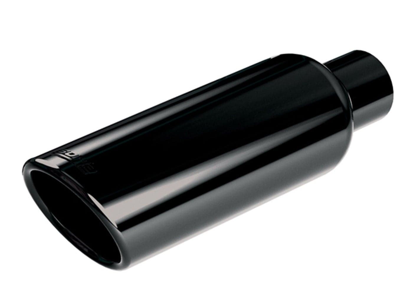 BORLA 20162 Universal Performance Exhaust Tip 275 Single Inlet 4 Round AngleCut Single Outlet 14 Long Black Chrome On T304 Stainless Steel Clamp On Design Clamp Included