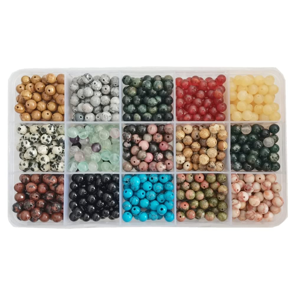 GangGangHao 750pcs 6mm Real Natural Round Stone Beads Smooth Crystals Loose Gemstone Multi Color Mixed DIY for Jewelry Making6mm15 Color MixS1