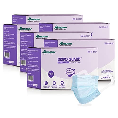 Romsons Dispo Guard 3 Ply Disposable Mask With Softest Non-Woven Fabric (Pack of 6) 300 Pieces