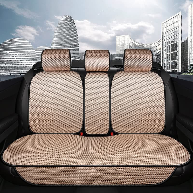 Auto Newer Luxury Breathable Rear Bench Car Seat Cover Fit Four Seasons Back Seat ProtectorUniversal Rear of Car Seat CushionsUniversal Fit for 95 CarsSUVPickupVanRear SeatBeige