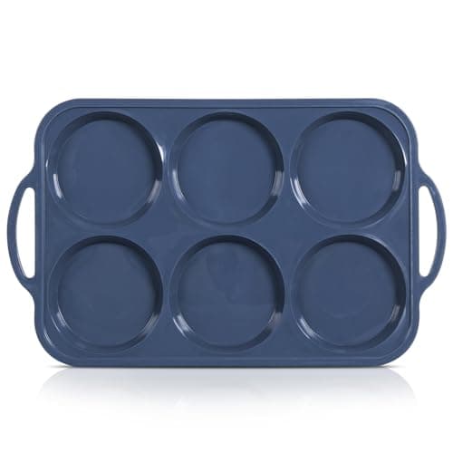Vnray 4 Inch Jumbo Silicone Muffin Top Pan with Metal Frame, Non Stick Silicone Egg Mold for Oven, Large Whoopie Pie Baking Pan with Handle for English Breakfast Sandwich, Egg Bite, Bun Tart, Grey