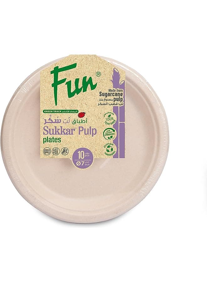 Sukkar Pulp Plate 7 inch Eco Friendly Disposable Dinnerware white for party, Camping,Compostable,Recyclable and biodegradable Picnic Plates (Pack of 10) Beige