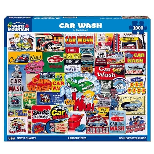 White Mountain Car Wash Puzzle 1000 Piece Vintage Jigsaw Puzzles for Adults and Families