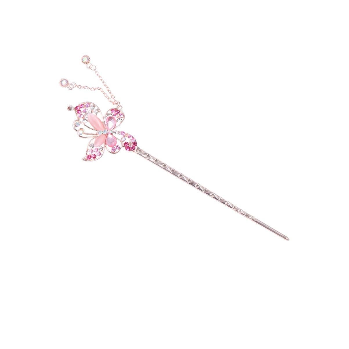 Minkissy Rhinestone Chinese Hair Stick Retro Butterfly Hair Chopsticks with Tassel Pendant Hairpin Chignon Pin for Women Girls