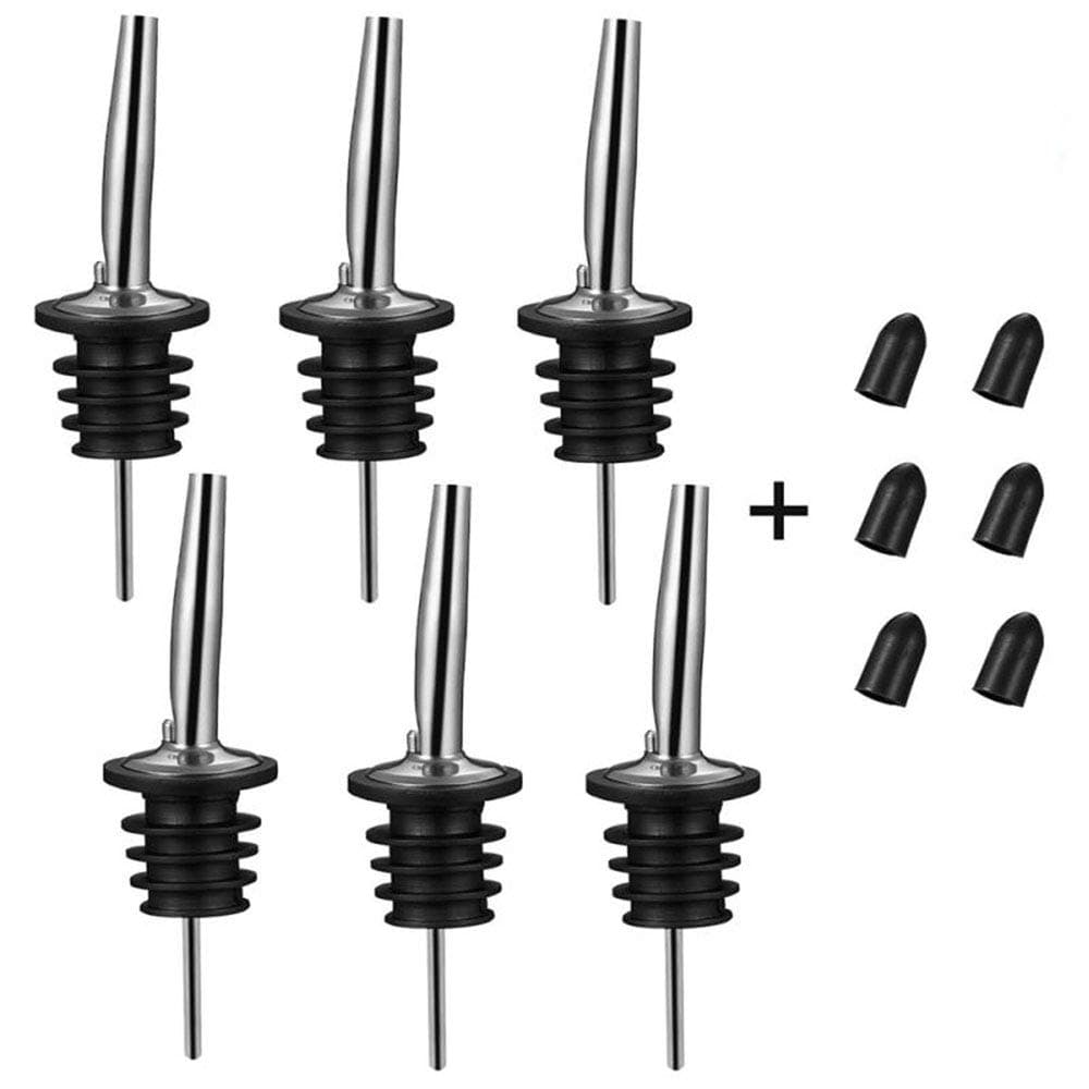 6PCS Stainless Steel Liquor Bottle Pourers Vinegar Tapered Stopper Spout Bottle Pourers Suitable for 34 inch Bottle Mouth Olive Oil Dispenser with Dust Caps