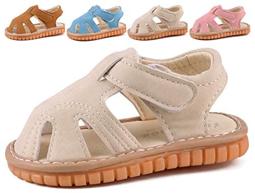 CINDEAR Baby Boys Girls Squeaky Sandals Summer Closed-Toe Anti-Slip Premium Rubber Sole Toddler First Walkers Shoes 1301-BG19