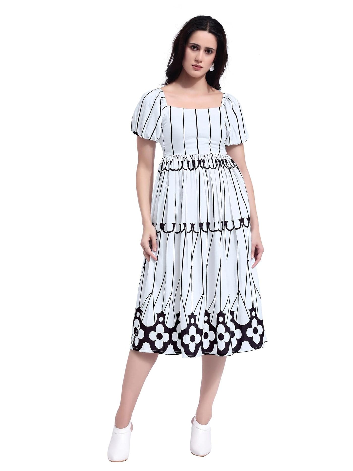 PURVAJA Women’s Maxi Cotton Blend Dress (Floe-269-L_White)