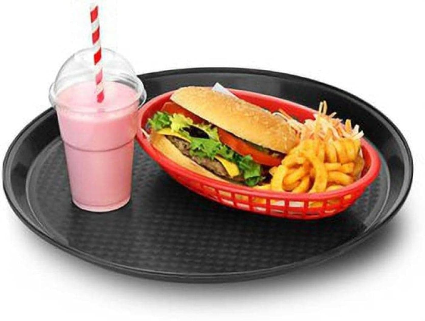 Everbuy® Food Grade with Unbreakable Round Tray for Home Kitchen for Serving Fast Food, Tea, Coffee, Dinner (35 cm, Black) -Set of 1