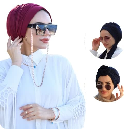 Burgundy Dubai Turban for Women, Breathable Instant Turban|Standard Size Stretchable Cotton, Non-Slip Sandy|Casual Sports, Swimming, Special Days|Pre-tied Scarf, Hijab Cap&Undercap, Head&Hair Wrap