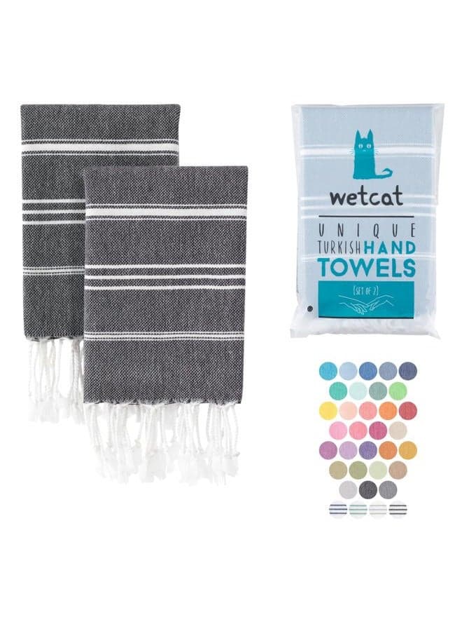 Turkish Hand Towels with Hanging Loop (20 x 30) - Set of 2, 100% Cotton, Soft - Pre Washed Boho Farmhouse Kitchen Towels - Unique Decorative Hand Towels for Bathroom (Black)