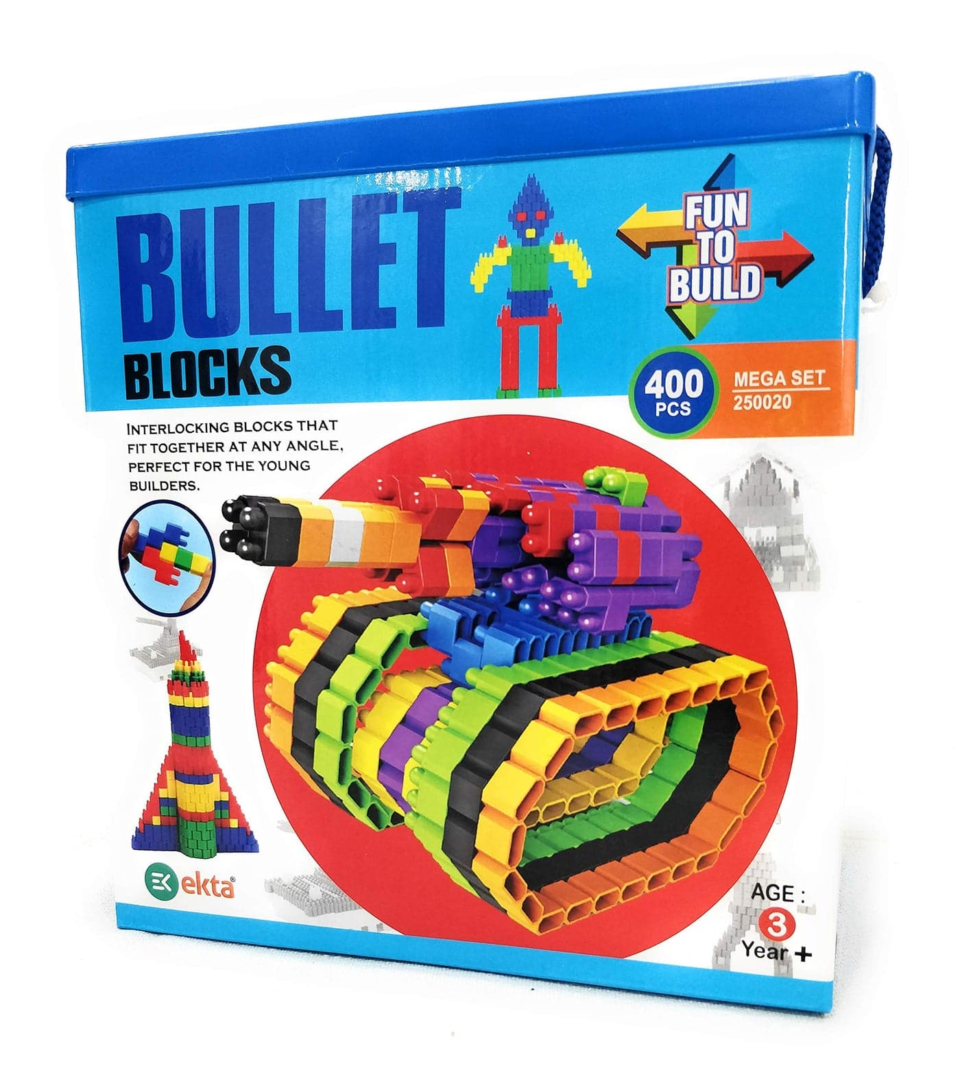 EKTA Bullet Block Game 400Pcs (Fun to Build) Interactive Block That Fits at Any Angle+Inspiration Booklet Inside-(Made in India),Multi