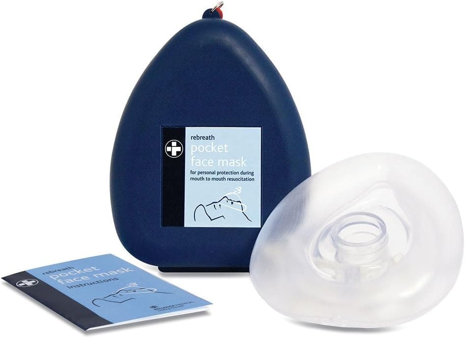 Rebreath Pocket Face Mask With Valve For CPR For Personal Protection During Mounth To Mounth Resuscitation In A Blue Clamshell Case Perfect for First Aiders