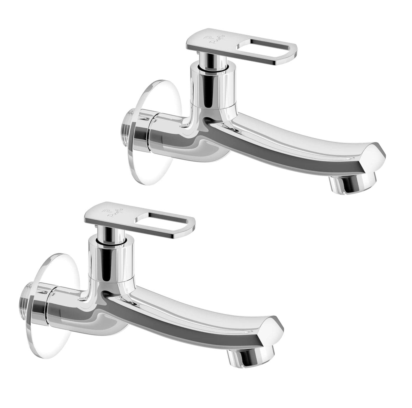 Pixaflo Concave-A Brass Long Body Bib Cock Tap with Wall Flange (Pack of 2) (Chrome)