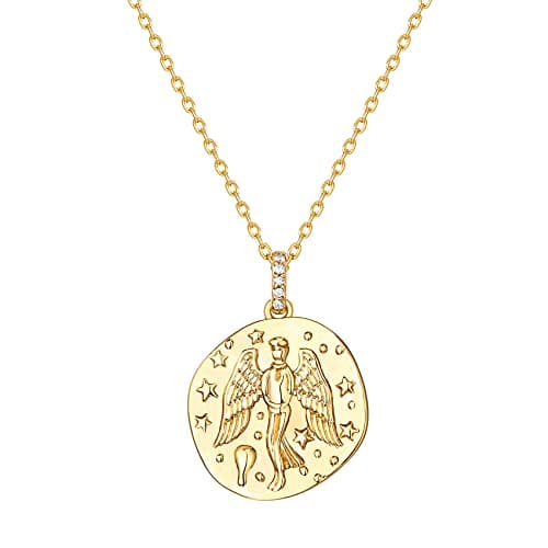PAVOI 14K Gold Plated Engraved Coin Pendant | Byzantine Bohemian Necklace (Stars, Yellow)