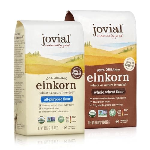 Jovial Organic Einkorn Whole Wheat Unbleached All Purpose Flour Bread Baking Flour for Sourdough High Protein NonGMO Organic Pizza Pasta Flour European Italian Flour 32 Oz 2 Pack