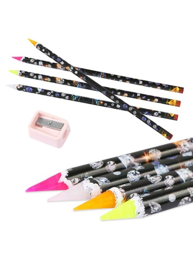 4 Pcs Diamond Art Pen Rhinestone Picker Pencil Nail Point Drill Pen Self Adhesive Resin Picker Dotting Pencil Gem Pick up Tools for Nail Art DIY Decoration with Pencil Sharpener