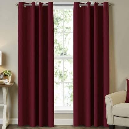 Dashing Fabrics Very Elegant Back Panel Blackout Eyelet Set of 2 Pcs Door Curtains Living RoomHotelRestaurantHomeResortOffice7 Feet Maroon