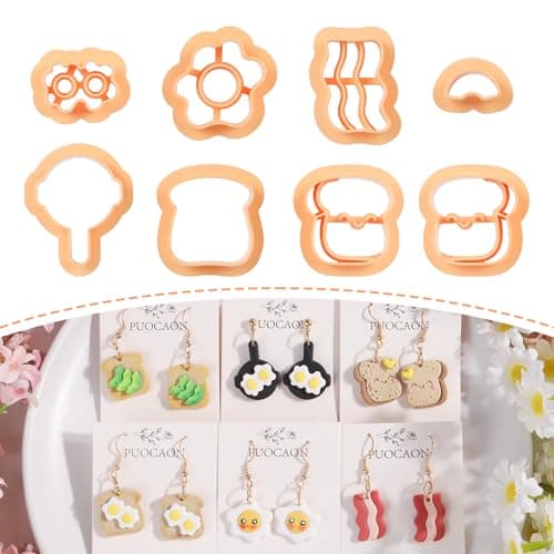 Puocaon Bakery Polymer Clay Cutters 8 Pcs Clay Cutters for Polymer Clay Jewelry Cute Toast Clay Earring Cutters Fried Eggs Bacon Clay Cutters for Polymer Clay Earrings Frying Pan Clay Cutters