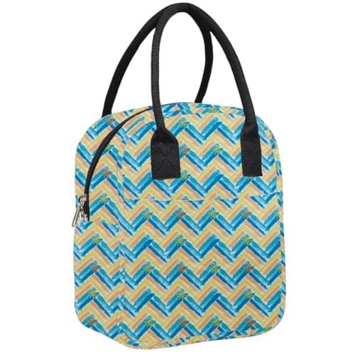 MOMMY BABY LUV Insulated Lunch Bag for Men and Women – Hot and Cold Travel Tiffin Carrier with Bottle Holder – Spacious Lunch Tote with Handle for Office, School, Picnic (Yellow Wave)