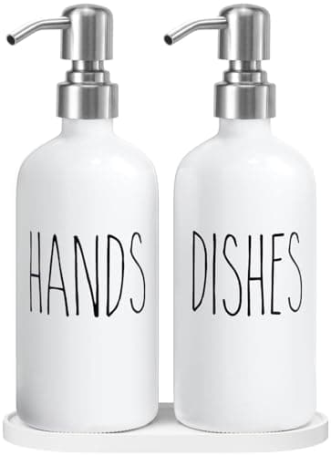 MOMEEMO Soap Dispenser for Kitchen Sink White Soap Dispenser with Silver Metal Pump Suitable for Kitchen Decor and Accessories White Silver