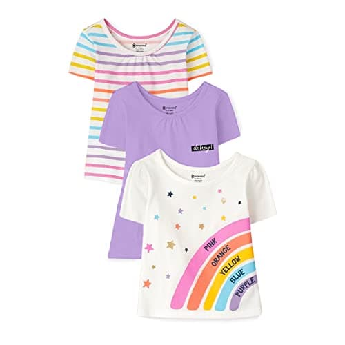 KYDA KIDS® Girls Premium 100% Cotton T Shirt | Antibacterial Printed Round Neck Half Sleeve Regular Fit Casual Summer Kids Top | Multicolor Combo (Pack of 3)