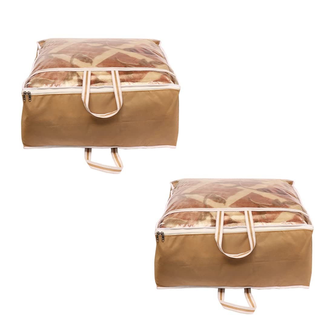 ANKIT INTERNATIONAL Garments Protect Clothes OrganizerStorage Bags for Blanket Quilts Rajai Storage Combo Pack of 02 with Dust Protection Front Clear window Zip Closure for MultiPurpose Clothing Storage BEIGE51 x 51 x 22 cms