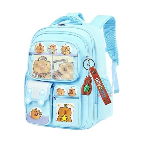 FunBlast Capybara Backpack for Kids – Cute Cartoon School Bag with Multiple Pockets & Keychain, Spacious 20L Bagpack for School, Travel & Picnic – 40 x 30 x 17 cm (Sky Blue)