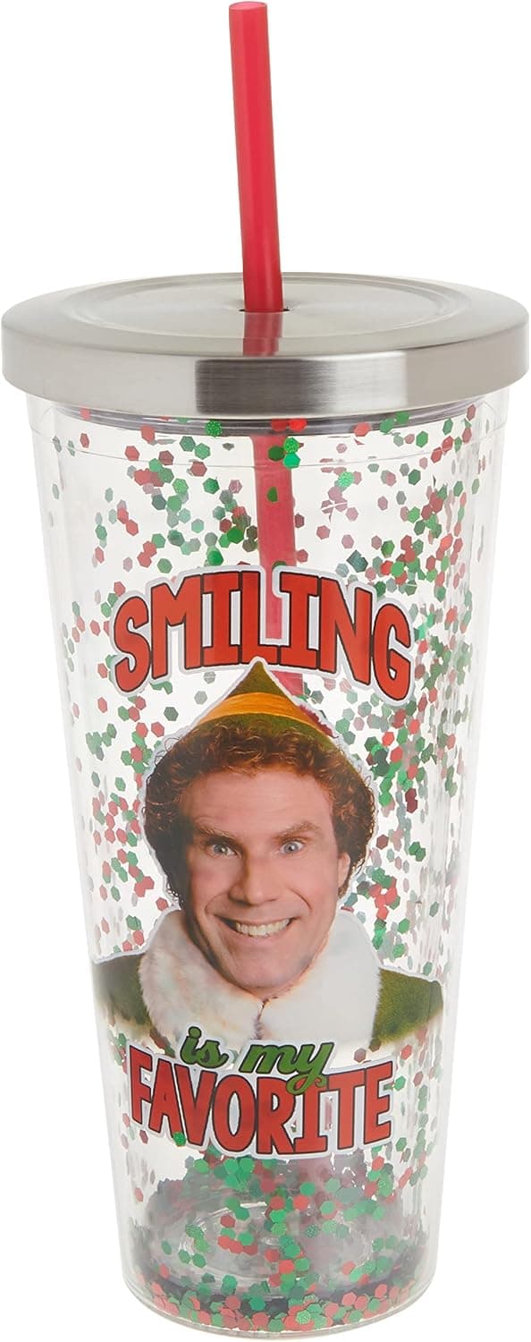 Spoontiques Glitter Filled Acrylic Tumbler Glitter Cup with Straw 20 oz Stainless Steel Locking Lid with Straw Double Wall Insulated BPA Free Smiling