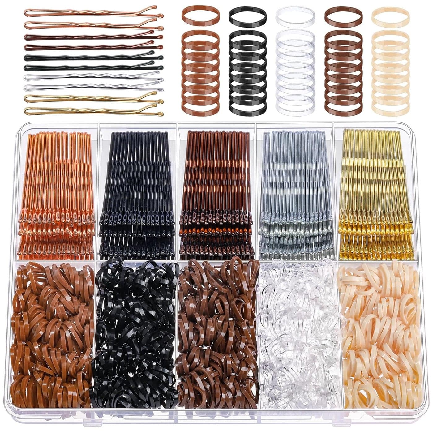 YGDZ 750PCS Bobby Pins for Women 250PCS 2Inch Hair Pins for Brown Hair Black Blonde Hair 500PCS Elastic Hair Ties Neutral Colors Bobby Pins Set with Box Hair Accessories for Women Girls
