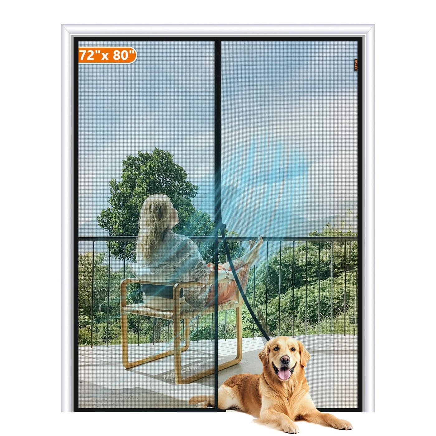 MAGZO Magnetic Screen Door Fit Door Size 72 x 80 Inch Screen Size 74 x 81 Strong Magnet French Style Mesh Fiberglass Heavy Duty Mesh with Hook Loop for Sliding Entrance Gray