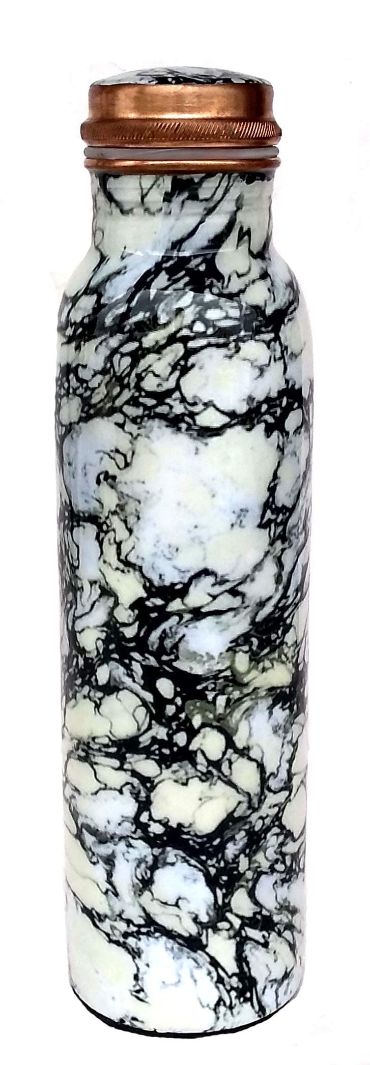 Rastogi Handicrafts pure copper screen printed Water bottle 950 ml (B&W Print)