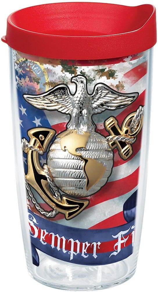 Tervis Marines Eagle and Anchor Tumbler with Wrap and Red Lid 16oz Clear