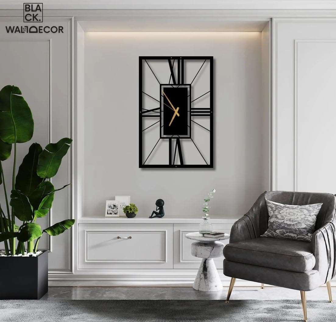 AVVIC MART Wall Clock Stylish Metal Analog Wall Clock for Living Room, Bedroom, Office, Kitchen, Home and Hall | Antique Fancy Big Size Modern Wall Watch (Black DA-9, 60 CM)
