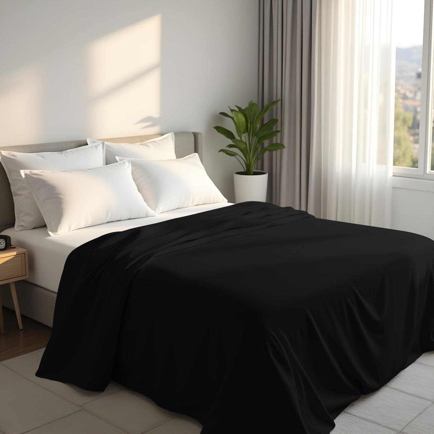 Utopia Bedding Flat Sheet Super King Size Easy Care Soft Brushed Polyester Microfiber Fabric Wrinkle Shrinkage and Fade Resistant Black