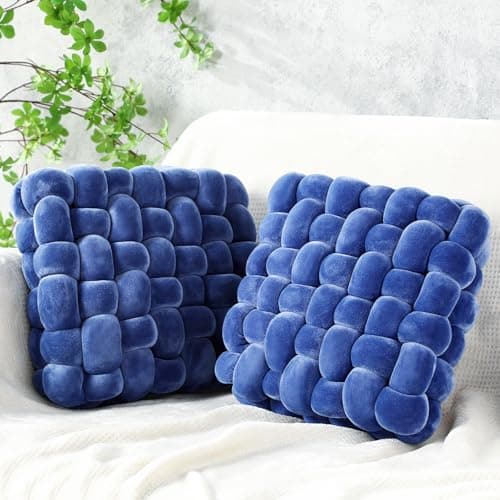 Wenqik 2 Pcs Knot Pillows Square Knotted Plush Throws Soft Accent Pillows Decoration Cushion for Couch Home Office Living Room Bedroom Bed Sofa Decor 12 x 13BlueCrystal Velvet