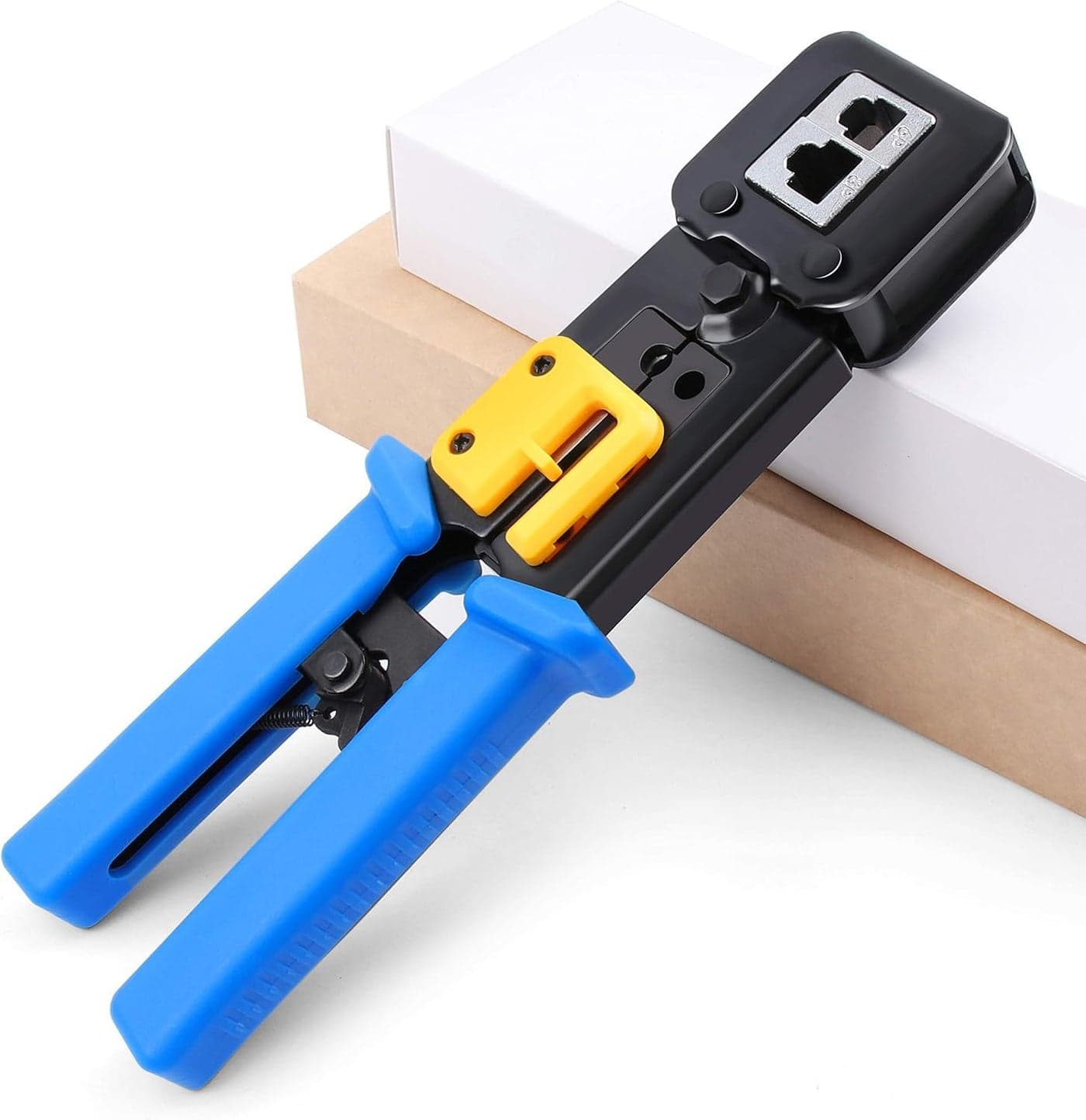Bectro RJ45 Crimp Tool Pass Through Cat5 Cat5e Cat6 Crimping Tool for RJ45RJ12 Regular and EndPassThrough connectors Pass Through Crimping Tool