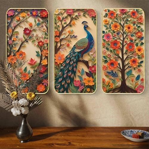 Livin'luxe Set of 3 Peacock modern art Boho painting Premium Framed Laminated Wall paintings for living room, bedroom, home decoration, wall decoration 20 inch x 30 inch SP-25