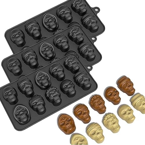 Ice Cube Trays,Silicone Ice Cube Mold Maker with Lid,Skull Head Style Mold,for Chilling Whiskey, Cocktail, Beverages,Pudding Chocolate