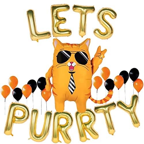 Atpata Funky Cat Birthday Foil Balloons Party Decorations/Cat Shape Party Balloons (Purrty)