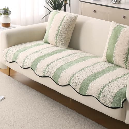 HOKIPO Luxury Wavy Anti Slip Plush Sofa Cover Mat | Make Your Own Sofa Cover Set, Mat Length 90(D) x 150(L) cm, Pistachio Green (AR-5983-GRN)