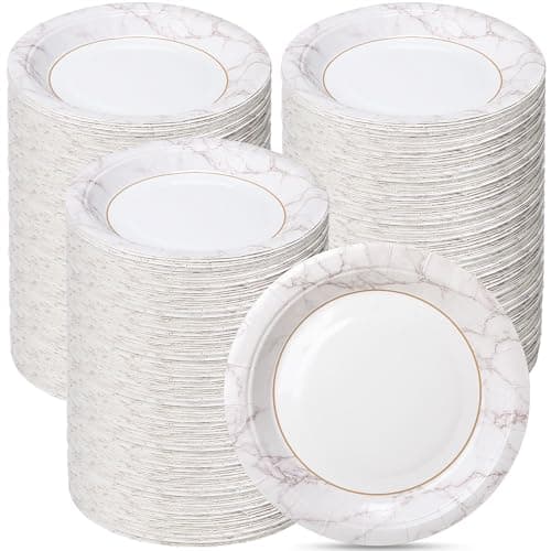 FillTouch 400 Pack 7 Inch Disposable Paper Plates for Everyday Use Soak Proof Heavy Duty Small Paper Plates for Dinner Picnic, Cut Proof Plate for Holiday Party Family Gatherings (Blue Leaves)