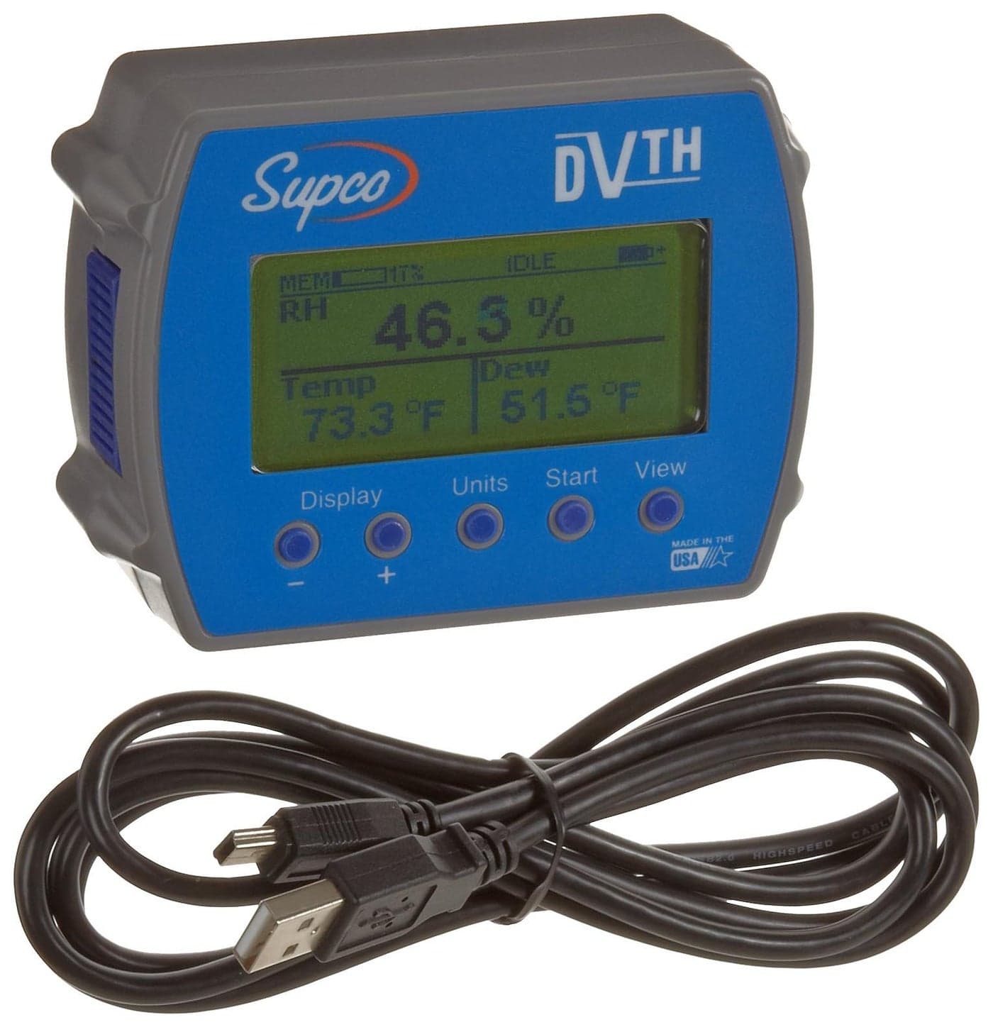 Supco DVTH Data View Temperature and Humidity Data Logger with Display, 4" Length x 3-3/64" Width x 1-1/2" Height