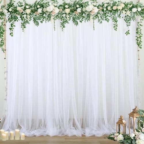 Backdropon Traditional Backdrop Decortion Fabric -5Pcs White Net Curtain for Decoration with Self Adhesive Hooks and Satin Ribbon for Pooja Decoration,Birthday, Anniversary, Wedding